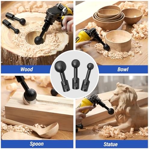 BURMONG 8Pcs Ball Gouge Rotary Burr & Rasp Set for Wood– 3-PC 5/8-11 Sphere & 5-PC 1/4" Hex Shank for Angle Grinders & Drills (Ball Gouge + Rotary Rasp File Set（8Pcs))
