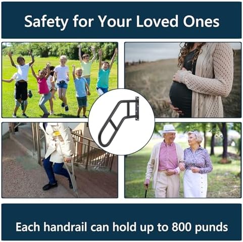 Hand Rails for Outdoor Steps & Elderly (Max 800LBS),U-Shape Wall Mount Stair Railing, Porch, Deck & Garden Grab Bar, Safety Handle for Garage, 2 Pack