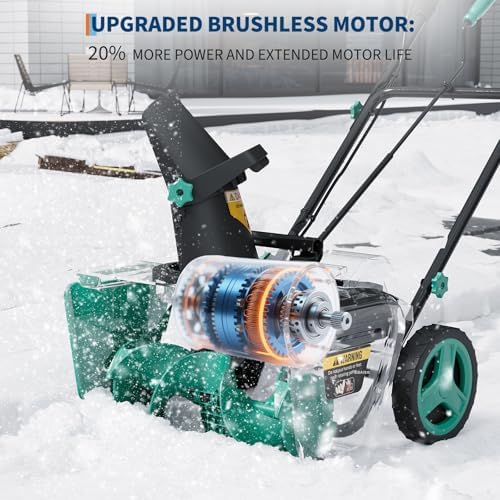 20" Cordless Snow Blower with 2×20V Batteries, 20" Wide 12" Deep Clearing, Self‑Propelled Electric Snow Shovel with 180° Rotating Chute & LED Lights for Driveway, Sidewalk, Patio, Green