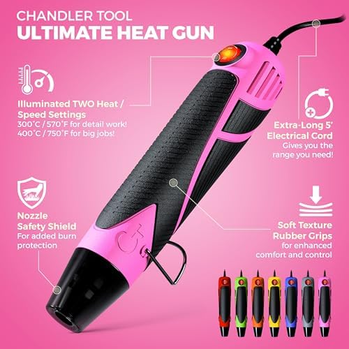 Heat Gun for Crafting, Mini Dual Temp Hot Air Gun Tool for Epoxy Resin, Shrink Wrapping, Vinyl Wrap, Embossing, Electronics, Candle Making, Sublimation, Phone Repair & DIY (Pink/Black)