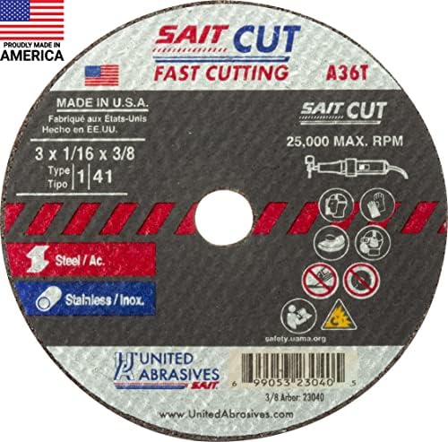 United Abrasives/SAIT 23040 Cutoff Wheel 3"X 1/16"X 3/8" (A36T)