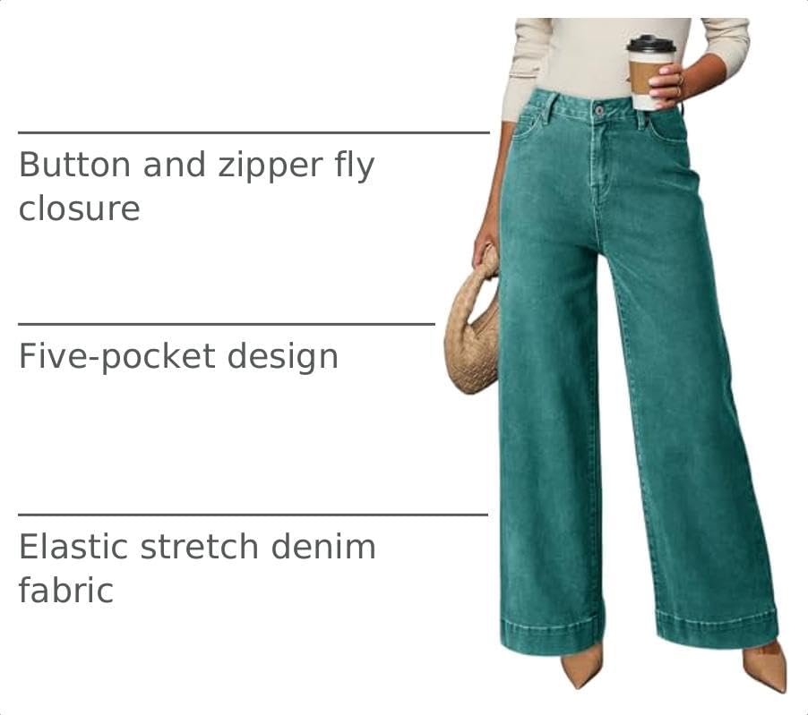 Dokotoo Women's Casual High Waisted Jeans Stretch Wide Leg Loose Denim Pant