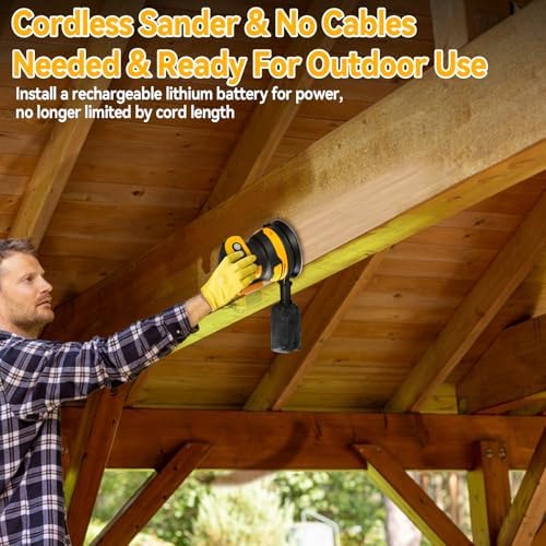 Brushless Palm Sander with 3 Speeds, Cordless 5" Random Orbital Sander, Dust Collector & 20 Sandpaper Sheets (60#–240#), Ideal for Woodworking, Polishing & Waxing (Fit for DW Battery)