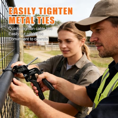 Stainless Steel Cable Tie Gun Kit：With 300pcs Uv Resistant Black Metal Zip Ties Heavy Duty Outdoor (150 Each of 8, 12 Inch) Adjustable Fastening Cutting Tie Tool Sets，for Chainlink Fence，Exhaust Wrap