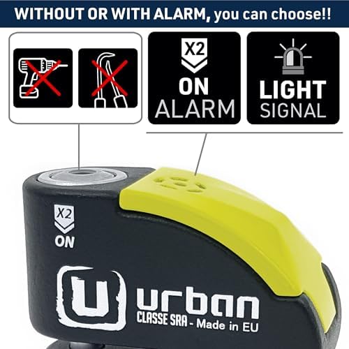 URBAN UR10 Approved Motorcycle Disc Lock with Smart Alarm | 120dB, LED, Warning, A+ Sensitivity, X2 ON | SRA & Sold Secure Gold Tested Anti-Theft for Motorbike | 10mm Double Locking, Hardened Steel