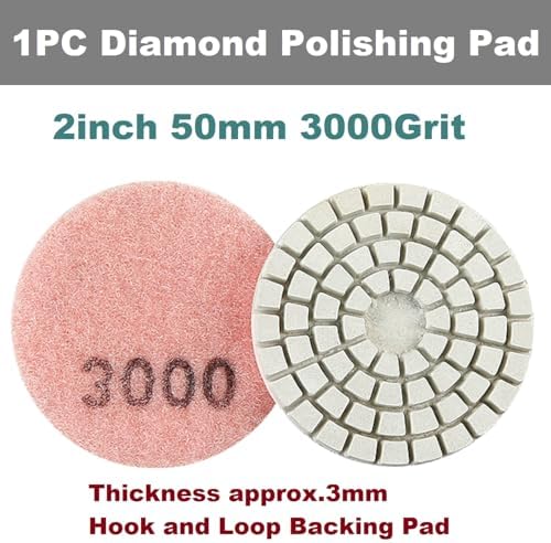 Diamond Polishing Pad, 2 inch 50 mm 3000 Grit Sanding Discs for Grinder & Polisher, Hook and Loop Backing Pad for Grinding Buffing Granite Marble Concrete Stone (1 Piece)