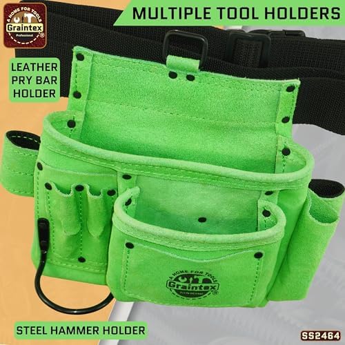 Graintex 5 Pocket Suede Leather Tool Belt/Bag, Multipurpose Leather Tool Belt for Women and Men, Ideal for Construction, Electrician, Handymen, Carpenter, Gardening Pouch & DIY Projects