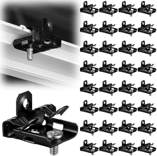 Hicarer 50 Pack Hammer-on Flange Clips with Threaded Stud for 1/8" to 1/4" Flange Beam Clamp with Hole Cable Clip Spring Steel Black E-coat Finish
