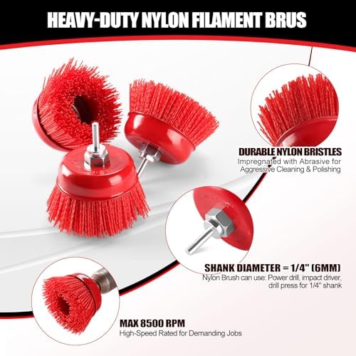 POLIWELL 4 Inch Nylon Filament Brush 5 Pack Abrasive Bristle