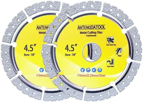 4-1/2 Inch Diamond Cut Off Wheel for Metal, 4.5" Angle Grinder Cutting Grinding Disc on Cast Iron Rebar Carbide Stainless Steel Saw Blades 7/8“ Arbor, Pack of 2