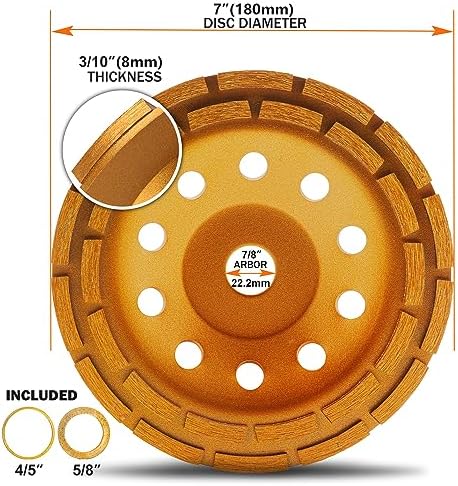KSEIBI 644040 Diamond Concrete Grinding Wheel 7 inch for Polishing and Cleaning Stone Concrete Surface, Cement, Marble, Rock, Granite, and Thinset Removing, Angle Grinder Wheels Cup