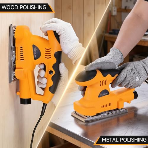 Hoteche 180W Sheet Sander, 187x90mm Aluminum Base, 12000RPM, with Dust Collection Tube & Accessories for Woodworking