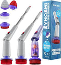 Synoshi PRO Electric Spin Scrubber Bundle – Shower Scrubber with Long Handle Extension & Cone Brush Heads – Bathroom Scrubber, Floor Scrubber & Bathtub Scrubber Electric Cleaning Tool