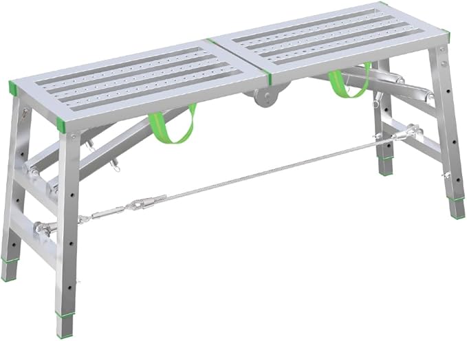 70.86"x14.57" Scaffolding Platform Adjustable Work Platform Support 300 lbs Height 35 to 39 inches Portable Zinc Steel Step Stool Folding Ladder Non Slip for Household Office Cleaning & Washing