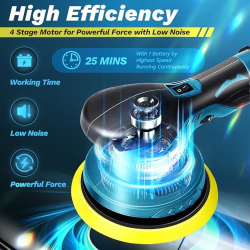 Saker Mini Cordless Buffer Polisher - 6 Inch Portable Polishing Machine Kit for Car Detailing, with 1PC 12V 2000mAh Rechargeable Battery, extra 10 PCS Attachments