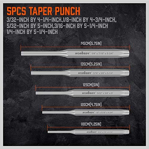 HORUSDY 16-Piece Punch and Chisel Set, Including Taper, Cold Chisels, Pin, Center (Pack of 2)