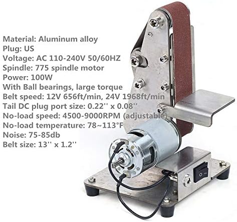 Belt Sander Electric Mini Belt Sander Grinder Polisher Sharpener Polishing Grinding Machine DIY Sand Mill Adjustable Speed Wood Sanding Tool (9000RPM Vertical 775 Motor, Adjustable Angle)