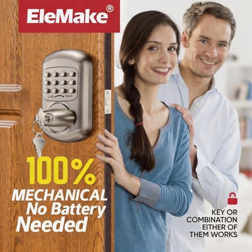 Bravex Keyless Deadbolt Keypad Entry Door Lock Zinc Alloy Sabbath Lock 100% Mechanical Shabbos Lock- No Risk of Low Power, Silver