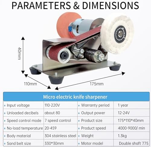 Multifunctional Mini Belt Sander, Electric Knife Sharpener, 15 Degree Belt Grinder,7 Adjustable Speed Buffer Polisher Knife Sharpening System for Kitchen Knives, Wood, Plastic, Crafts