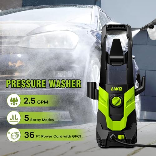 Pressure Washer, Portable Power Washer, 4 Quick Connect Nozzles, High Pressure Cleaning Machine for Car Fence Driveway Patio Washing and More(Light Green)