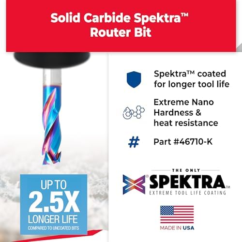 Amana Tool Spektra Extreme Tool Life Solid Carbide CNC Compression Spiral Router Bit, 46710-K, 1/2 D x 1-1/4 CH x 1/2 SHK x 3 Inch Long 3 Flute