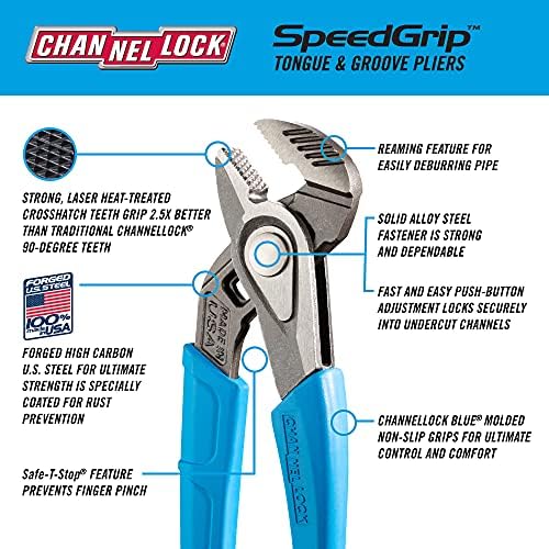 CHANNELLOCK 428X 8-inch SPEEDGRIP Straight Jaw Tongue & Groove Pliers | Made in USA | Forged High Carbon Steel