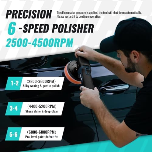 AUTIWOZ Car Polisher Buffer, 4 Inch/5 Inch Rotary Car Buffer Polisher 6 Variable Speed 2500-4500rpm, Polishing for Car Detailing Boat Sanding Polishing and Waxing, W04