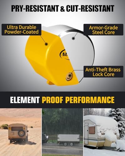 Heavy Duty Trailer Hitch Locks: Universal Fit 1-7/8", 2" and 2-5/16" Couplers, Reinforced Solid Steel Tow Lock for Trailer Tongue, Anti Theft Coupler Lock for RV, Cargo, Boat, Camper, Utility (Yellow)