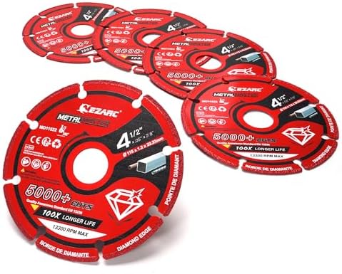 EZARC 4 1/2 Cut Off Wheels, Carbide Cutting Wheel, Angle Grinder Cutting Disc on Wood & Nails, Plaster, Plastics, 5Pack, Red