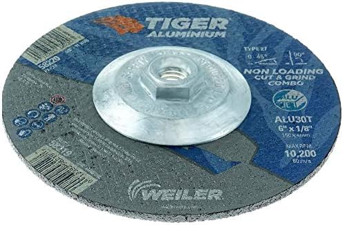 Weiler 58220 6 x 1/8 Tiger Aluminum Type 27 Cut Off/Grind Combo Wheel ALU30T 5/8-11 Nut (Pack of 10)
