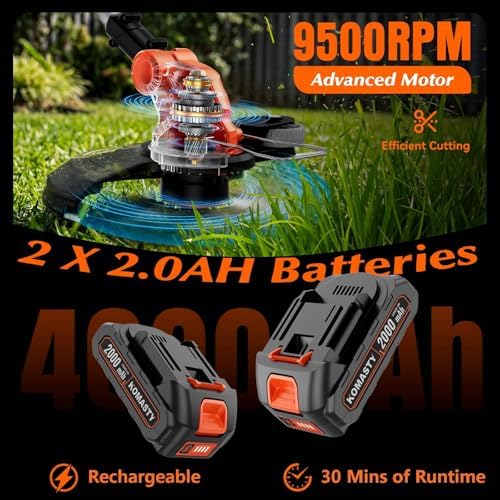 20V Electric Weed Wacker Cordless Edger Lawn Tool 2 X 2.0Ah Battery Powered Weed Eater with Charger, 12 Inch Lightweight String Trimmer, Auto Line Feed Grass Cutter Lawn Mower for Small Yard Orange