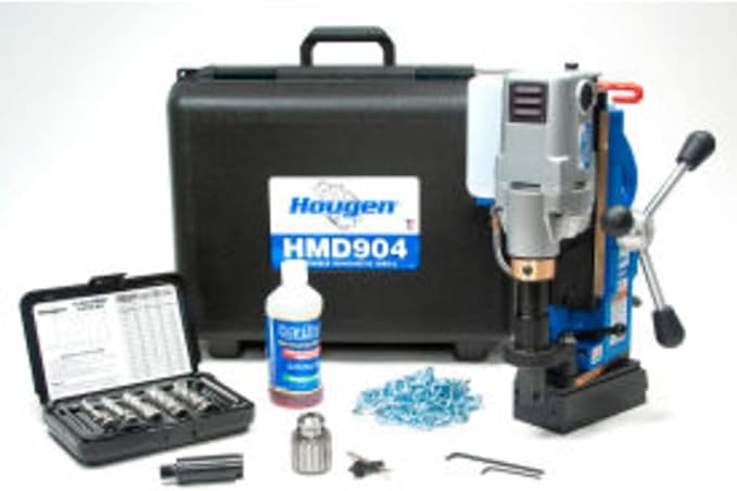 Hougen HMD904S 115-Volt Swivel Base Magnetic Drill Fabricator's Kit with Integrated Coolant Bottle Plus 1/2" Drill Chuck, Adapter, and 12002 Rotabroach Cutter Kit