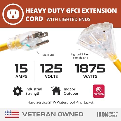 Iron Forge Cable 12 Gauge Extension Cord Multi Outlet, 10 Ft - Yellow SJTW