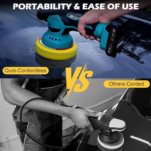 Cordless Car Buffer Polisher kit, Car buffer Waxer Kit with 8 Variable Speed, 5 Types Grinding Discs & 2x2000mAh 21V Batteries for Waxing, Polishing & Scratch Removal