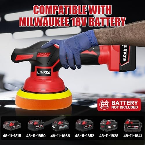 Cordless Car Polisher for Car Detailing Compatible with Milwaukee 18V Battery (Battery Not Include), 6 inch Car Buffer with 26pcs Polishing Kit, 8 Variable Speed Portable Orbital Polisher for Auto