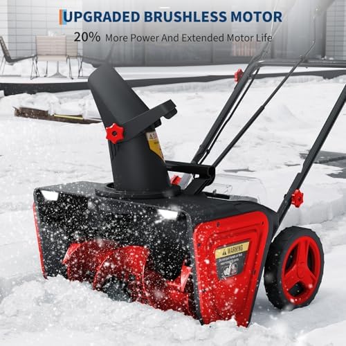 20" Cordless Snow Blower with 2×20V Batteries, 20" Wide 12" Deep Clearing, Self‑Propelled Electric Snow Shovel with 180° Rotating Chute & LED Lights for Driveway, Sidewalk, Patio, Red