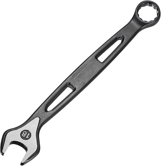 HARFINGTON Combination Wrench 18mm Metric Extra Long 12-Point Box and Open End Carbon Steel Double Ended Industrial Grade Spanner for Automotive Furniture Machinery DIY Repair, Black