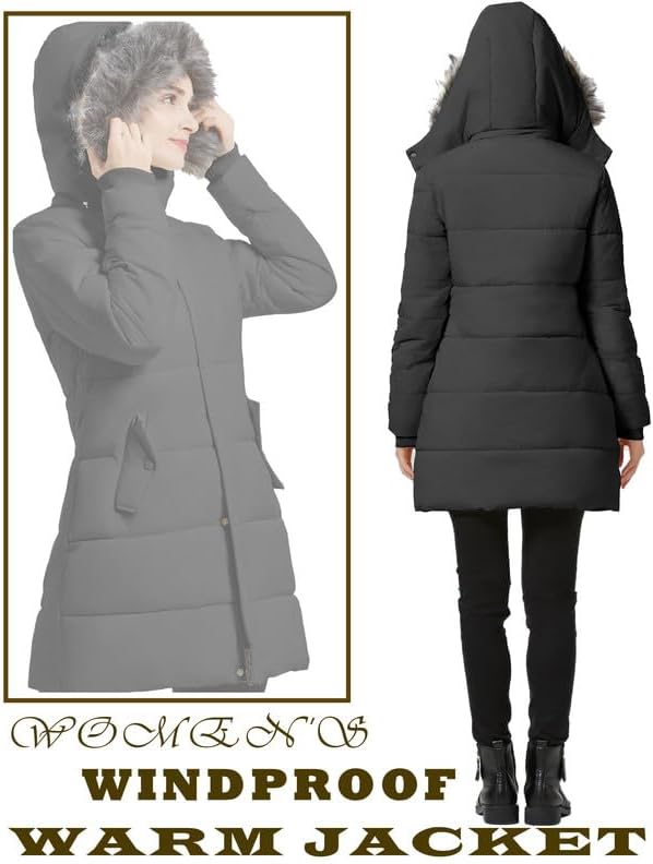 GGleaf Women's Winter Puffer Coat with Removable Fur Hood Warm Snow Jacket