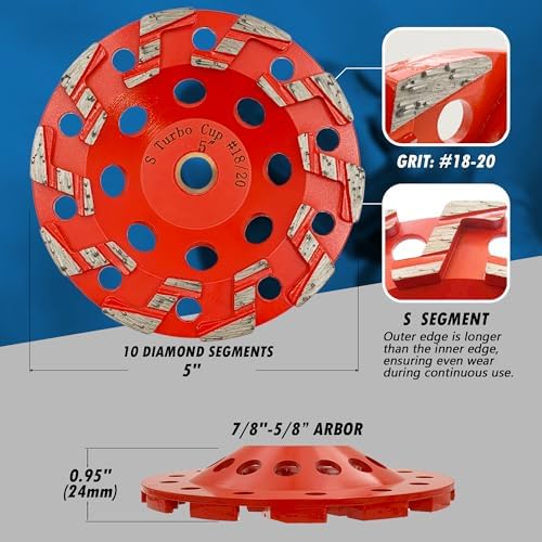 5" Diamond Grind Wheel S Seg Concrete/Coating 7/8"-5/8" Non-Threaded Arbor