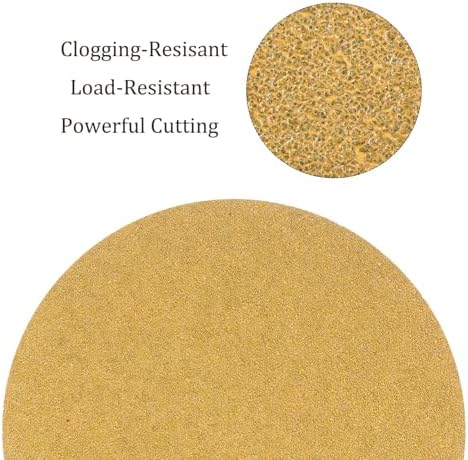 50pcs No Hole Sanding Discs- [ 8 Inch 40 Grit ] Round Hook and Loop Grip Sanding Pads Sheet Sandpaper for Automotive Woodworking Metal Polishing Use| Gold, Aluminum Oxide