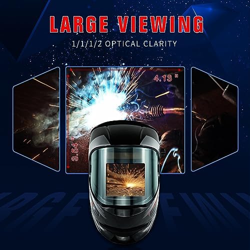 TRQWH Welding Helmet Auto Darkening Large Viewing True Color Solar Powered Welding Mask with 4 Arc Sensor Adjustable Wide Shade Range 4~5-8/9-13 Welder Mask with Grinding (TA-KY650A-BL)