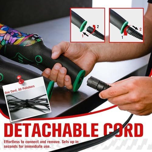 BATOCA P1 Car Buffer Polisher, 1000W High-Torque - 5-Inch 15mm Long-Throw Dual Action Orbital Polisher for Detailing - 6-Speed DA with Anti-Vibration Design & 16.4ft Detachable Cord - Auto, Boat, RV