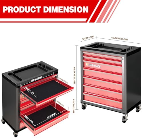 LARBANKE 7-Drawer Rolling Tool Chest with Wheels&Lock,Special Link Buckle