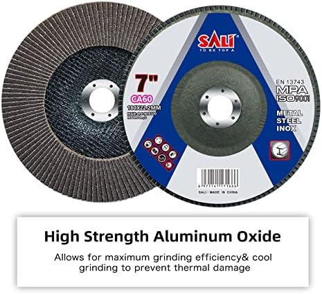 Sali 10 Pack Flap Disc 60 Grit 7" x 7/8-Inch Sanding Disc Bevel Type #29 Premium and Industrial Grade Angle Grinder Grinding Wheel High Performance Edge Grinding