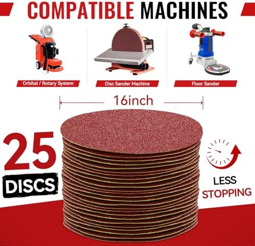 25Pack 16" Sanding Discs, 40 60 80 120 180Grit Hook and Loop Aluminum Oxide