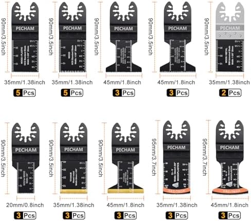 PECHAM Oscillating Tool Blade, 37PCS Universal Wood Metal Oscillating Multitool Quick Release Saw Blades Fit Porter Cable Black & Decker Rockwell Ridgid Ryobi Milwaukee DeWalt Chicago