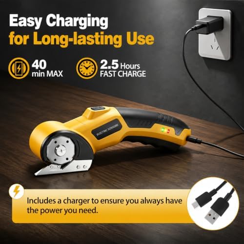 Cordless Electric Scissors, 4V Electric Mini Box Cutter Cardboard Cutter With LED Light, 2000mAh Battery High-Efficiency Brushless Motor Carpet Cutter Tool, Rotary Cutter for Cloth, Cardboard, Carpet
