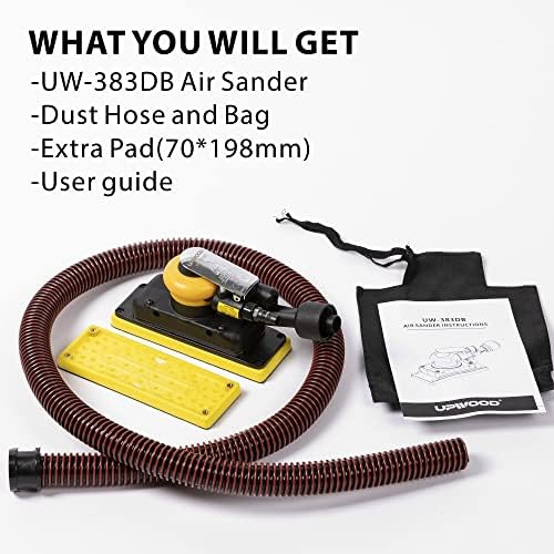 2-3/4" x 8" Dust-free Air Orbital Sander, 70 mm x 198 mm 1/8 in Orbit, 10,000 Max OPM Dust Bag Style with Extra Hook-Loop Pad and 15pcs (80/120/180/320/400) mesh sandpapers