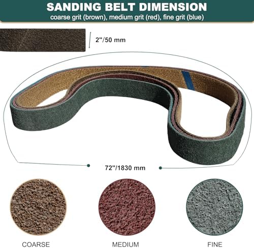 3 Pack 2 X 72 Inch Coarse, Medium, and Fine Grits Assortment Non Woven Surface Conditioning Sanding Belts for Knife Makers and Metal Fabricators Profession Sander Belt
