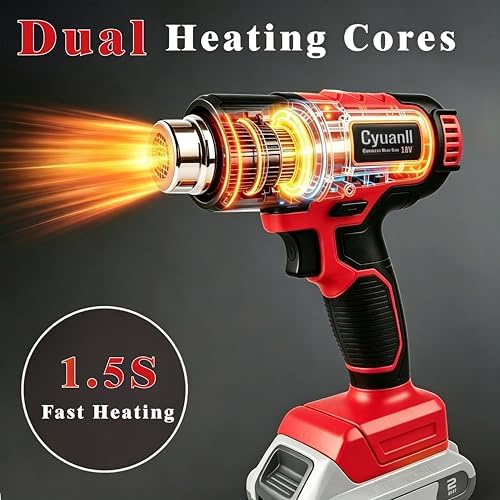 Cordless Heat Gun for Milwaukee 18V Battery, 350W Fast Heating Hot Air Gun, LCD Display 2 Temp 120℉-1110℉, 3 Nozzles Portable Gun for Shrink Tubing, Paint Removal, Soldering DIY, Tool Only